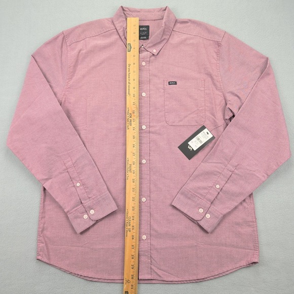 RVCA Shirt Mens XL Pink LS Stretch Oxford Slim Fit Button Down Pocket Casual - Picture 5 of 13